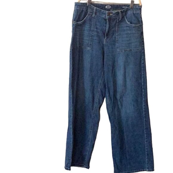 Scoop NYC Womens Utility Wide Flare Leg Medium Wash Denim Jean Size 12 BOHO - Picture 1 of 3